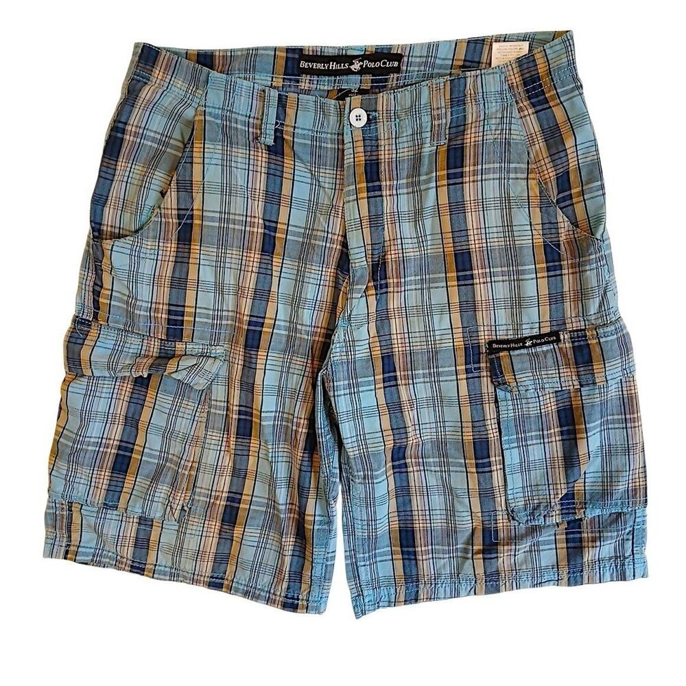 Beverly Hills Polo Club Plaid Cargo Shorts Men's 32 Blue Pockets Gorpcore used